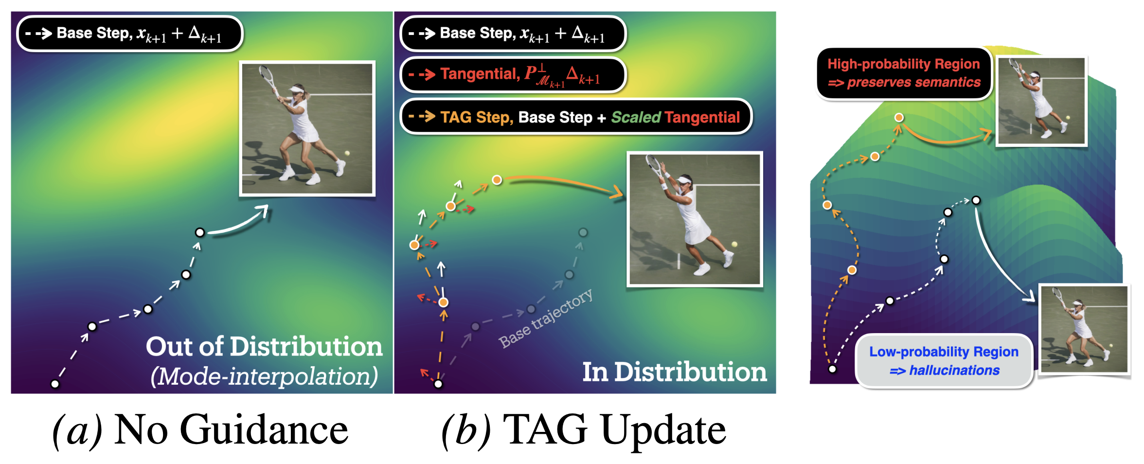 TAG: Tangential Amplifying Guidance for Hallucination-Resistant Sampling